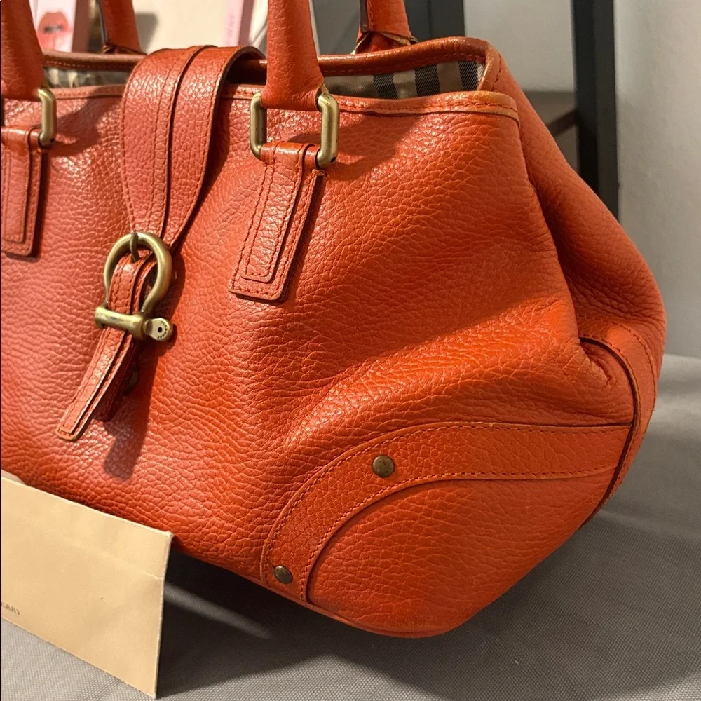 Burberry Orange Vintage Pebbled Leather Satchel Bag - Picture 6 of 16